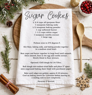 kitchen towel recipe for christmas cookies and gingerbread baking
festive towel with printed instructions for baking holiday cookies wholesalers
easy baking recipe kitchen towel for christmas cookies
beginner friendly cookie recipe towel holiday baking
simple christmas baking towel with instructions printed
easy sugar cookie recipe dish towel for beginners