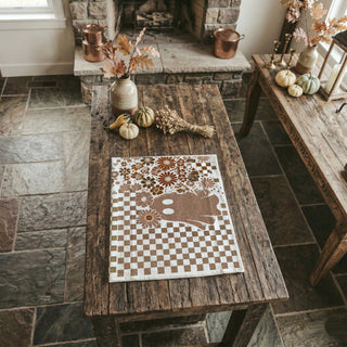 earthy checkered skull towel for cozy october décor
vintage skull and flower print towel for gothic kitchen
retro ghost cotton towel for spooky season coffee bar