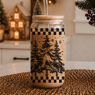 Christmas retro drinkware - festive tumbler cup for holiday entertaining
Vintage Christmas glass with retro tree artwork - 17oz tumbler gift
Buffalo plaid and tree Christmas tumbler - farmhouse holiday drinkware
Christmas retro tumbler - glass cup with bamboo lid and straw