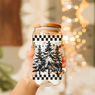Holiday drinkware retro glass cup 17oz - Vintage Christmas tree tumbler bamboo lid - Festive coffee gift with straw
Christmas glass drinkware 17oz - Retro vintage tree holiday cup with glass straw - Checkered design kitchen gift