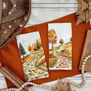 classic fall kitchen linen for harvest season baking
farmhouse style autumn towel for cozy pantry or open shelves
unique fall decorative towel for tiered tray or hutch