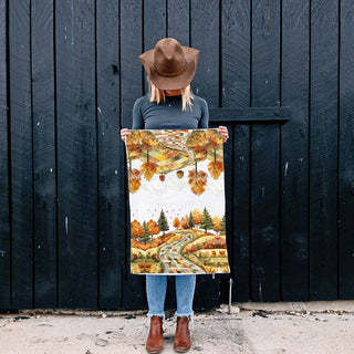 unique rustic fall towel for cabin or lake house décor
vintage inspired autumn dish towel for nostalgic fall lovers
