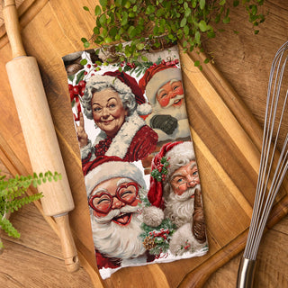 hand illustrated Santa Christmas kitchen towel
painterly Santa Claus holiday dish towel
vintage inspired Santa artwork kitchen towel
modern Santa illustration Christmas towel
detailed holiday Santa art dish towel