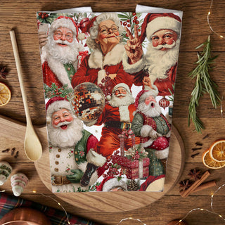 festive illustration kitchen towel Santa design
artistic Christmas Santa kitchen linen
holiday artwork towel Santa theme
graphic Santa Christmas kitchen decor towel
illustrated Santa collage dish towel