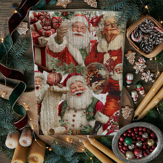 holiday kitchen towel Santa and Mrs Claus
Christmas kitchen decor towel Santa theme
cute Santa Christmas dish towel
holiday tea towel Santa character design
Christmas towel with Santa artwork
