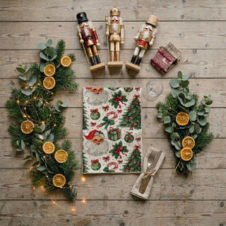 holiday towel seamless christmas pattern santa gifts bows
christmas dish towel with scattered holiday icons design
festive kitchen towel with busy christmas pattern aesthetic
holiday towel with layered christmas elements and textures
christmas towel patterned with festive seasonal icons