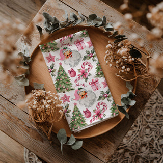 holiday gift for pink christmas lovers santa towel
pink holiday home decor kitchen towel vintage santa
nostalgic santa kitchen towel pink holiday decor
retro christmas dish towel santa face pattern