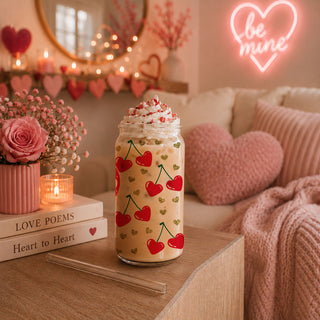 Wholesale Self Love Club 20oz glass cups with bamboo lid and glass straw for self growth and empowerment gifts.
20oz glass cups with bamboo lid and glass straw in bulk, featuring Self Love Club and red hearts for empowering gifts.
Valentines gift wholesale