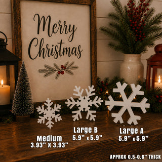 Decorative white Christmas snowflakes for seasonal dis
Modern farmhouse white snowflake Christmas decorations
Rustic farmhouse wooden snowflake décor
Neutral Christmas decorations with white snowflakes
Scandinavian-style wooden snowflake decorations
Minimalist white Christmas snowflake figurines
Cottage Christmas décor with wooden snowflakes
Rustic winter décor with freestanding white snowflakes