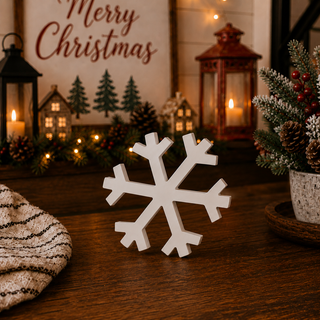 Assorted white wooden snowflakes in three designs
Decorative MDF snowflakes for winter home decorating
White freestanding snowflakes for shelves and mantels
Wooden Christmas snowflake decoration set
Large medium and small white snowflake figurines
White holiday snowflake decorations made from MDF
Indoor wooden snowflakes for Christmas decorating
White snowflake tabletop decorations with dimensional design
Reusable wooden snowflake decorations for winter