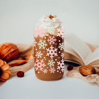 Aesthetic Christmas drinkware pastel snowflake glass tumbler 17oz - Holiday pink mint coffee cup bamboo lid
Instagram worthy Christmas glass cup 17oz - Pastel pink mint snowflake holiday tumbler bamboo lid glass straw