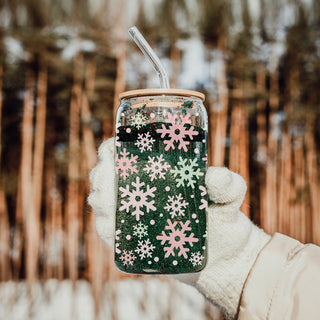 Winter snowflake tumbler - pastel Christmas design reusable glass cup
Modern pastel holiday glass tumbler - pink and mint snowflake cup
Unique Christmas tumbler - pastel snowflake design with festive colors