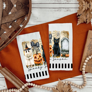 autumn spooky season towel for seasonal home décor
halloween hostess gift towel with ghost and black cat design
spooky season cotton towel for halloween gift basket
ghost pumpkin and daisy halloween towel for cozy kitchen