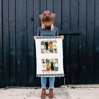 black stripe spooky season towel for modern farmhouse kitchen
cute ghost and orange pumpkin halloween hand towel
black cat halloween towel for spooky kitchen décor
flour sack spooky season dish towel with ghost and gravestone