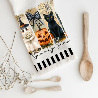 cute ghost and jack o lantern towel for stylish décor
fashionable halloween kitchen towel for influencer style photos
cute black cat halloween towel for modern farmhouse décor
sleek spooky season towel with clean black and white stripes