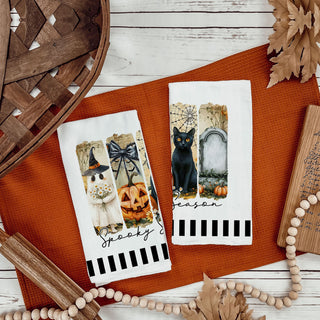 autumn spooky season towel for seasonal home décor
halloween hostess gift towel with ghost and black cat design
spooky season cotton towel for halloween gift basket
ghost pumpkin and daisy halloween towel for cozy kitchen