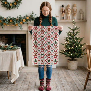 Traditional holiday kitchen decoration
Classic Christmas kitchen collection
Heritage holiday kitchen accessories
Traditional Christmas kitchen towel
Holiday variety kitchen towel design
traditional christmas kitchen towel with santa gingerbread and bows pattern
cozy farmhouse christmas kitchen towel with festive holiday icons
holiday kitchen towel with candy canes gingerbread house and reindeer