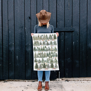 kitchen towel styled cozy home winter forest aesthetic
flat lay christmas kitchen towel snowy trees decor
holiday kitchen towel styled neutral rustic kitchen
christmas towel displayed on cutting board winter trees
kitchen towel styled minimal holiday decor forest