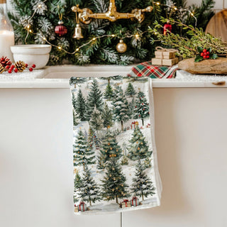 winter kitchen decor towel snowy christmas trees
snowy forest kitchen towel winter holiday decor
cozy winter home decor kitchen towel trees
holiday winter aesthetic kitchen towel forest scene
snow covered pine trees kitchen towel christmas