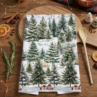 art print kitchen towel snowy forest scene
watercolor forest scene christmas kitchen towel
artistic christmas tree pattern kitchen towel
illustration style holiday kitchen towel winter forest
fine art christmas kitchen towel snowy trees
kitchen towel for drying dishes winter forest
