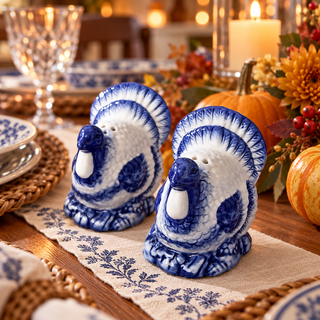 Blue white seasonal kitchen decor
Thanksgiving gift for hostess
Fall hostess gift idea
Unique turkey Thanksgiving decor
Turkey salt shaker and pepper shaker set
Matching turkey shakers and serving tray