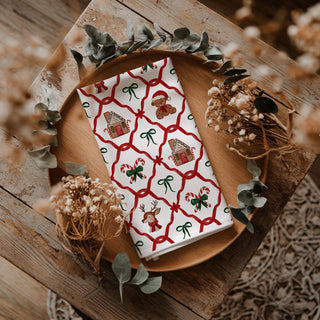 christmas towel with santa reindeer gingerbread print
holiday dish towel for baking cookies christmas kitchen