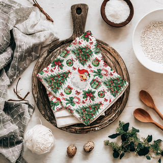 christmas dish towel with festive holiday details