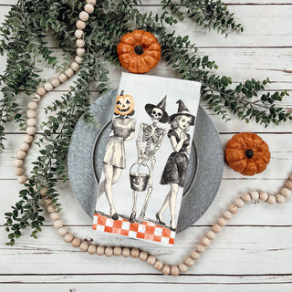 vintage halloween women kitchen towel for october décor
pumpkin head retro girl towel for nostalgic halloween home
skeleton candy bucket towel for vintage halloween parties