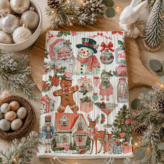 pink retro holiday collage kitchen towel christmas theme
pink nostalgic christmas kitchen towel vintage illustration
pink shabby chic christmas decor tea towel vintage style
pink pastel santa christmas kitchen towel retro vibe
pink holiday vintage print tea towel kitchen decor