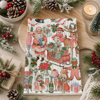 pink christmas decorating ideas farmhouse kitchen towel
seasonal pink christmas home decor kitchen towel
pink cozy christmas kitchen decor vintage tea towel
pink cottage christmas aesthetic kitchen towel design
feminine christmas kitchen decor pink vintage towel