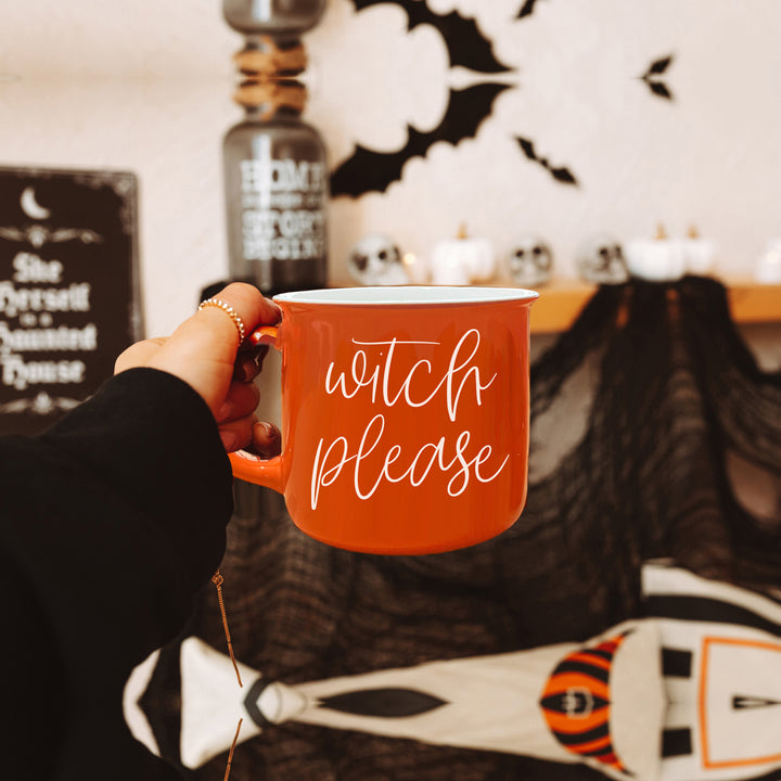Witch Please Coffee Mug, Orange Ceramic Halloween Themed Mug