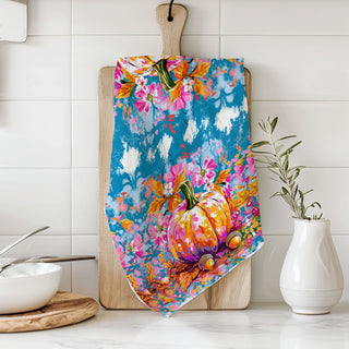 bright boho pumpkin towel for cozy eclectic kitchen décor
colorful farmhouse pumpkin towel hanging on rustic oven door
artsy fall pumpkin towel for open concept kitchen shelving
playful colorful pumpkin print towel for autumn coffee station
vivid pumpkin patch towel for contemporary fall decorations