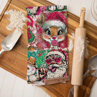 christmas decor for dog lovers kitchen towel gift
holiday dog mom gift colorful christmas dish towel
hand drawn christmas kitchen towel colorful illustration design
artistic holiday dish towel painted christmas characters