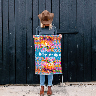 colorful fall foliage and pumpkin towel for cheerful home styling
orange pink blue pumpkin towel for artistic autumn kitchen
unique painterly pumpkin towel for statement fall décor
colorful autumn kitchen towel for festive baking days
modern art pumpkin dish towel for stylish fall home