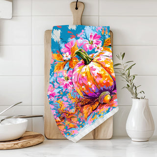 bright boho pumpkin towel for cozy eclectic kitchen décor
colorful farmhouse pumpkin towel hanging on rustic oven door
artsy fall pumpkin towel for open concept kitchen shelving
playful colorful pumpkin print towel for autumn coffee station
vivid pumpkin patch towel for contemporary fall decorations