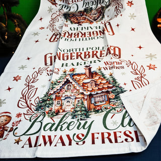 North Pole Christmas kitchen towel premium
Christmas kitchen towel gingerbread theme
Holiday kitchen linens gingerbread house