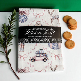 Chinoiserie Christmas dish towels cotton material
Holiday kitchen essentials pink blue design