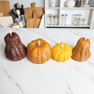 farmhouse Thanksgiving LED candle set
pumpkin and gourd shaped wax candles with lights
safe LED candles for fall mantel display
autumn harvest flameless candle collection