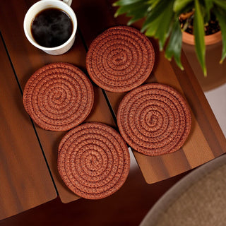 Braided jute coasters neutral colors gift ready 4-pack
Natural fiber coasters braided rope fall autumn gift set
unique home gift for her braided drink coasters