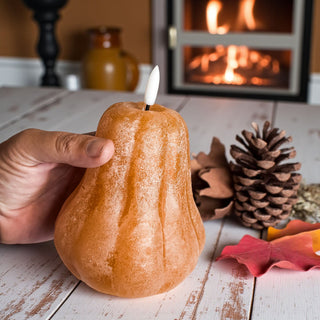 Halloween pumpkin decor with flameless light
realistic pumpkin LED lights for cozy decor
farmhouse chic flameless candles for autumn