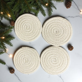 Christmas table essentials braided cotton coasters for drinks
festive home gift under 25 neutral handmade coasters
cozy winter coasters gift set neutral tones for Christmas