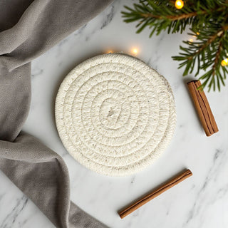 holiday coaster set white and gold rope festive neutral colors
stocking stuffer coasters gift for home decor lovers
small business Christmas gift set coaster pack of 4