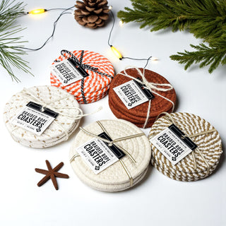 Cream braided rope coasters neutral home decor gift bundle
Natural braided rope coasters beige neutral fall gift set
White braided rope coasters neutral home decor gift ready