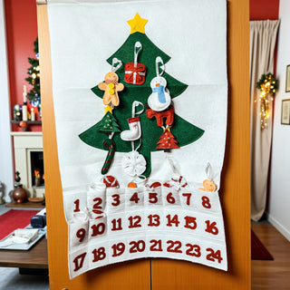 Advent calendar with plush ornaments in pockets
optional handmade ornaments Advent calendar
felt Christmas tree decorated with ornaments
Christmas tree Advent calendar decorated
Christmas countdown tree with plush ornaments
handmade ornaments hanging on felt tree
Advent calendar Christmas tree ornament display
interactive Christmas tree calendar decorated
handmade felt Advent calendar with ornaments
Christmas Advent calendar before decorating
Christmas Advent calendar after decorating
empty Christmas tree A
