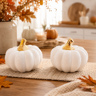 Gold stem mini pumpkins for holiday entertaining
White and gold mini pumpkins for centerpiece arrangements
Small neutral pumpkins for boho home styling
Mini white pumpkins for console table vignette
Gold stem ceramic pumpkins for elegant neutral decor
White mini pumpkins for autumn product photography
Decorative ceramic pumpkins for neutral home decor
Small pumpkins for classy fall decorating
White pumpkin decor for minimal autumn styling
Mini white pumpkins with gold stems for tiered trays