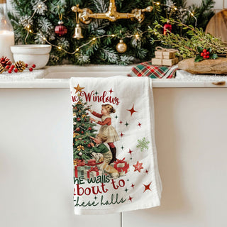 Antique style Christmas kitchen decor
Vintage holiday kitchen styling
Funny Christmas gifts kitchen towel
Hilarious Christmas gift ideas
from the windows to the walls christmas towel
Traditional vintage Christmas kitchen