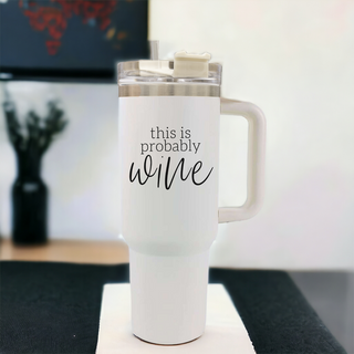 This is probably wine coffee mugs with lids, tumblers that fit in car holders