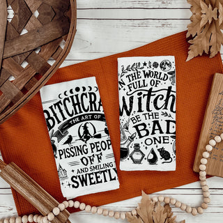 funny witch print towel for halloween coffee nook
sarcastic witch statement towel for alternative halloween décor
funny witch kitchen décor towel for spooky season
