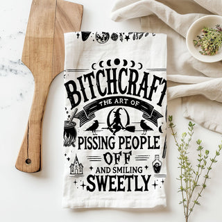 snarky halloween witch towel for tiered tray styling
unique witch themed halloween decoration for kitchen
funny witch gift idea for sarcastic best friend
playful witch quote towel for spooky season décor