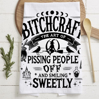 witch attitude kitchen towel for moody autumn décor Wholesalers USA 
Funny Witch Kitchen Towel – “In a World Full of Witches Be the Bad One” & “Bitchcraft” Halloween Dish Towel